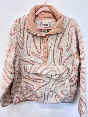 Billabong Switchback Sherpa Fleece Pullover Cream Tan Print Women’s XL